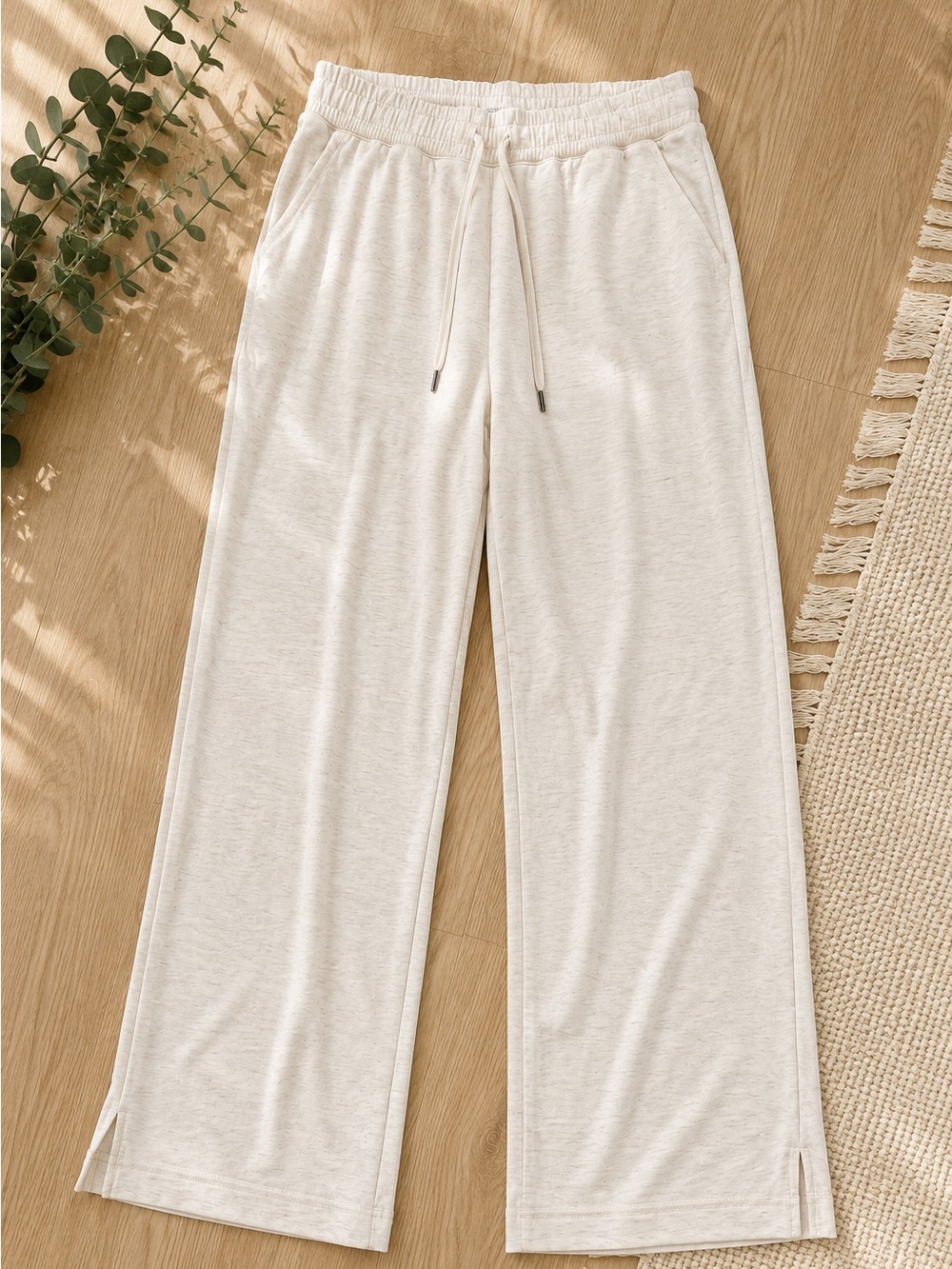 P.J. Salvage Cream Lounge Pants Size Medium Soft Knit Drawstring Wide Leg